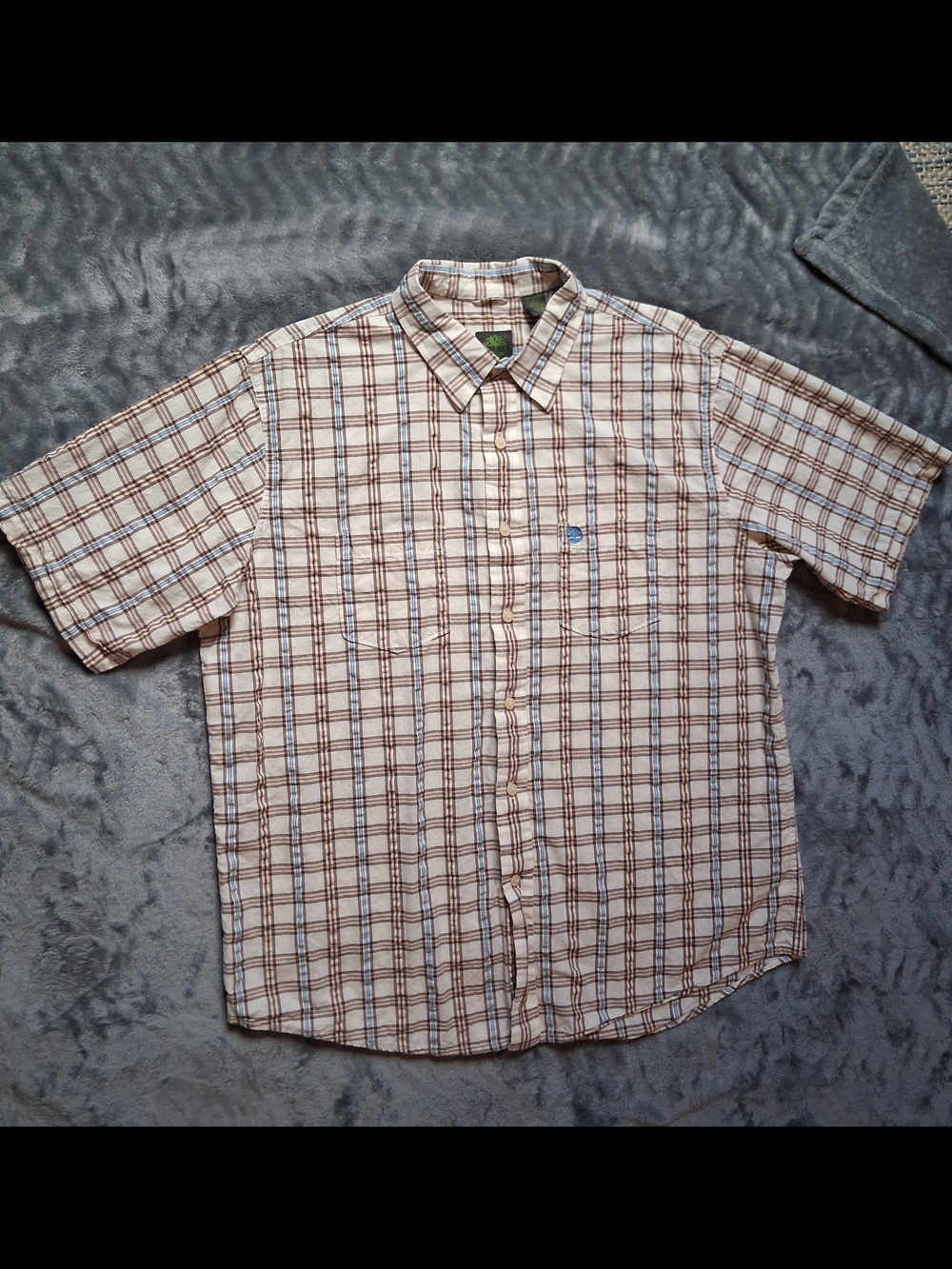 Mens Timberland Short Sleeve Button Down Shirt Cream Brown Colors Size Large